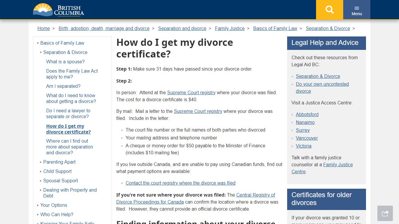 How do I get my divorce certificate? - Gov